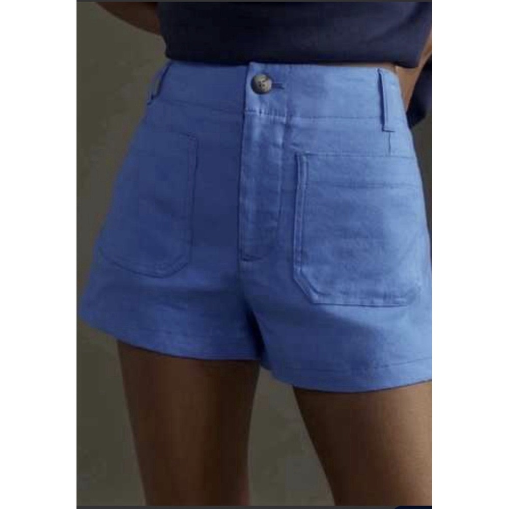 Anthropologie Maeve Women Size 25 The Colette High Rise Shorts Blue Linen Blend